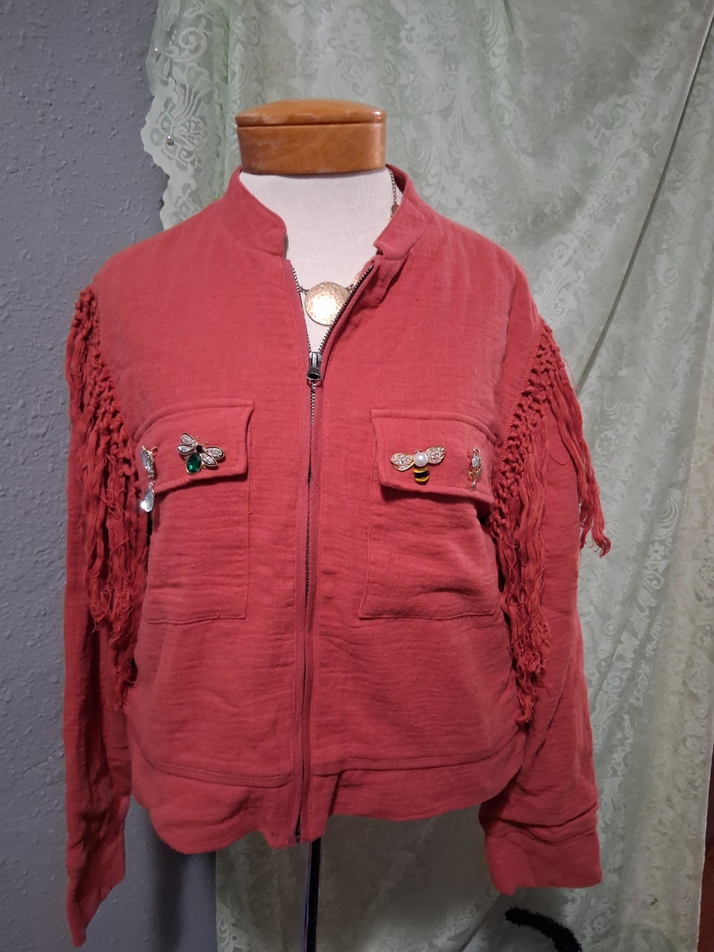 Jack by BB Dakota Coral Fringe Pocket Bomber Jacket
